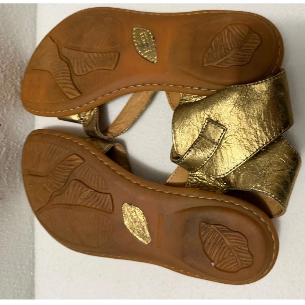 Born Mai Metallic Gold Leather Gladiator Sandals Double Buckle Women's 7M Boho